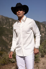 Barabas Wholesale Men's Rhinestones Collar Stretch Long Sleeve Shirts 5BR21 White Gold