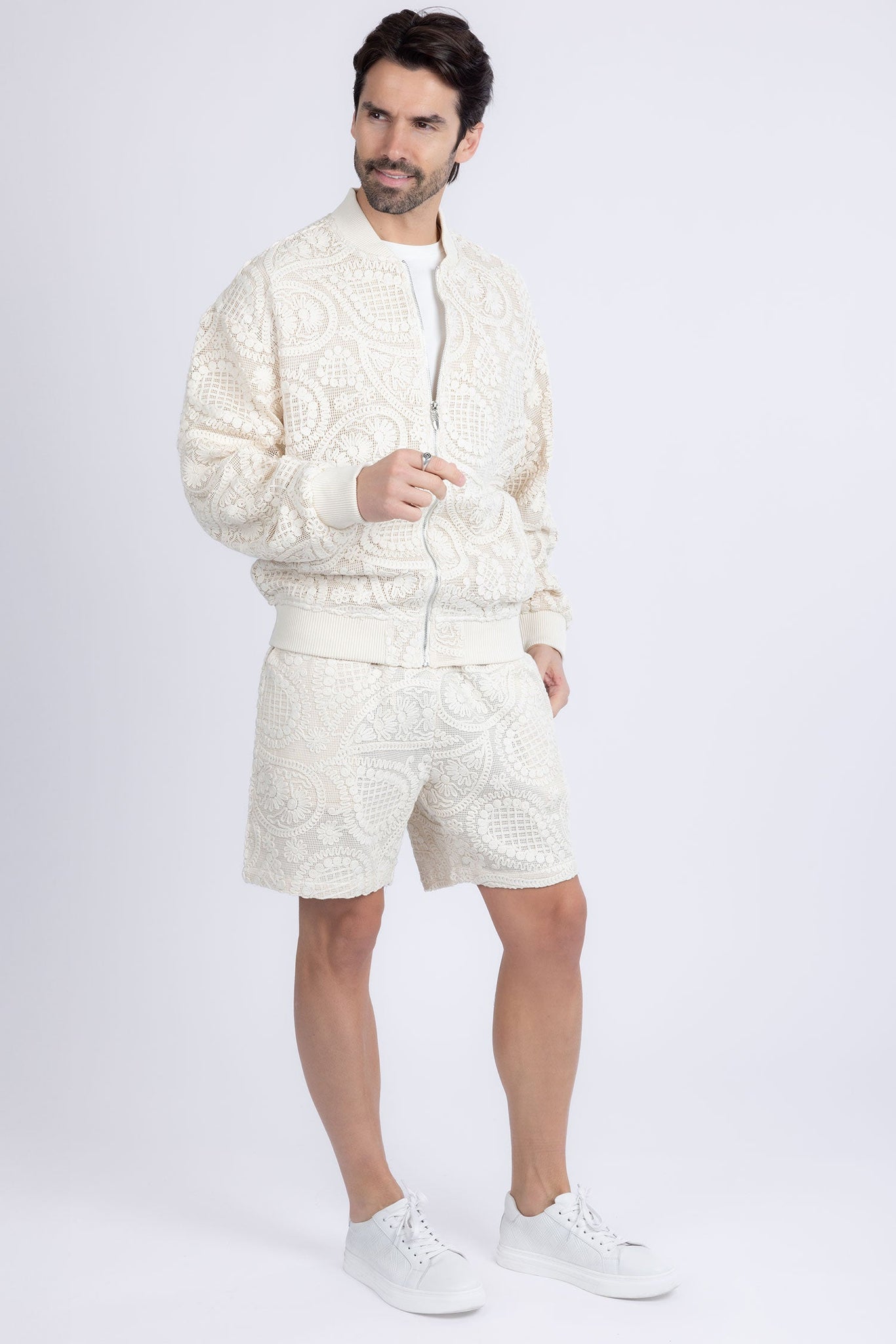 Barabas Wholesale Men's Paisley Stretch Lightweight Drawstring Shorts 5BSP02 White