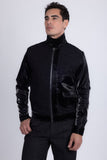 Barabas Men's Solid Color Embroidered Shiny Bomber Jacket 5C01 Black