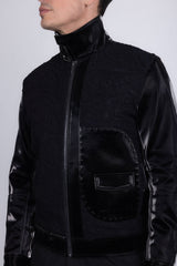 Barabas Wholesale Men's Solid Color Embroidered Shiny Bomber Jacket 5C01 Black