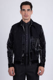 Barabas Wholesale Men's Solid Color Embroidered Shiny Bomber Jacket 5C01 Black