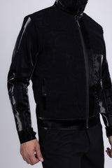 Barabas Wholesale Men's Solid Color Embroidered Shiny Bomber Jacket 5C01 Black