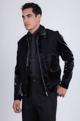 Barabas Wholesale Men's Solid Color Embroidered Shiny Bomber Jacket 5C01 Black