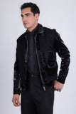 Barabas Men's Solid Color Embroidered Shiny Bomber Jacket 5C01 Black