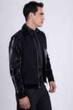 Barabas Men's Solid Color Embroidered Shiny Bomber Jacket 5C01 Black