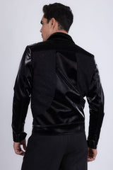 Barabas Wholesale Men's Solid Color Embroidered Shiny Bomber Jacket 5C01 Black
