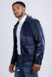 Barabas Wholesale Men's Solid Color Embroidered Shiny Bomber Jacket 5C01 Navy