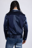 Barabas Wholesale Men's Solid Color Embroidered Shiny Bomber Jacket 5C01 Blue
