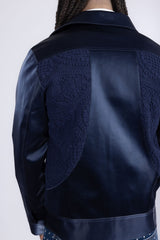 Barabas Wholesale Men's Solid Color Embroidered Shiny Bomber Jacket 5C01 Navy