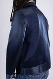Barabas Wholesale Men's Solid Color Embroidered Shiny Bomber Jacket 5C01 Navy