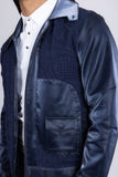 Barabas Men's Solid Color Embroidered Shiny Bomber Jacket 5C01 Navy