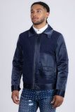 Barabas Wholesale Men's Solid Color Embroidered Shiny Bomber Jacket 5C01 Navy