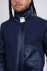 Barabas Wholesale Men's Solid Color Embroidered Shiny Bomber Jacket 5C01 Navy