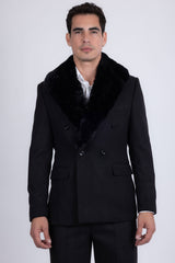 Barabas Men's Soft Fur Shawl Lapel Blazer Coat 5C03 Black