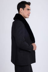 Barabas Men's Soft Fur Shawl Lapel Blazer Coat 5C03 Black