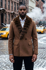 Barabas Men's Soft Fur Shawl Lapel Blazer Coat 5C03 Mocha