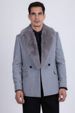 Barabas Men's Soft Fur Shawl Lapel Blazer Coat 5C03 Fossil Grey