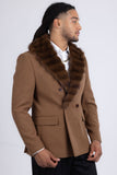 Barabas Men's Soft Fur Shawl Lapel Blazer Coat 5C03 Brown