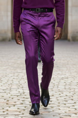 Barabas Men's Shiny Stretch Solid Color Dress Pants 5CP09 Purple