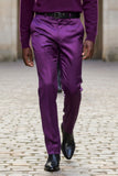Barabas Men's Shiny Stretch Solid Color Dress Pants 5CP09 Purple