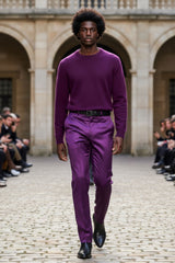 Barabas Men's Shiny Stretch Solid Color Dress Pants 5CP09 Purple