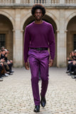 Barabas Men's Shiny Stretch Solid Color Dress Pants 5CP09 Purple