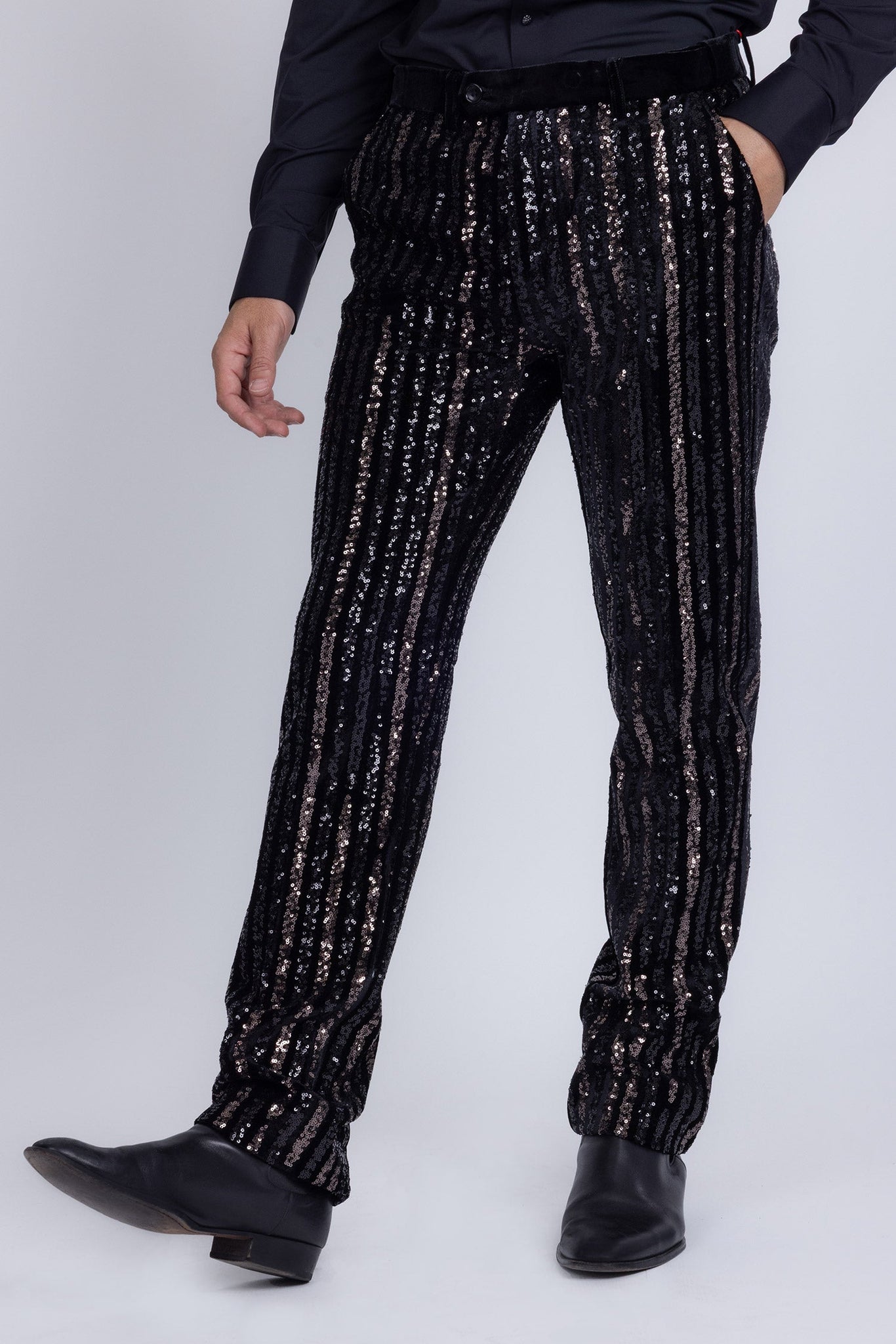 Barabas Wholesale Men's Sequin Shiny Stretch Casual Slim Fit Pants 5CP16 Gun Metal