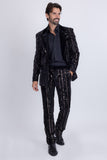 Barabas Wholesale Men's Sequin Shiny Stretch Casual Slim Fit Pants 5CP16 Black