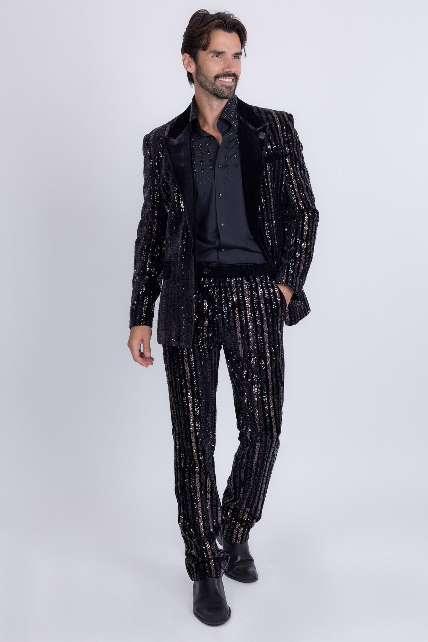 Barabas Wholesale Men's Sequin Shiny Stretch Casual Slim Fit Pants 5CP16 Black