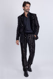 Barabas Men's Sequin Shiny Stretch Casual Slim Fit Pants 5CP16 Black