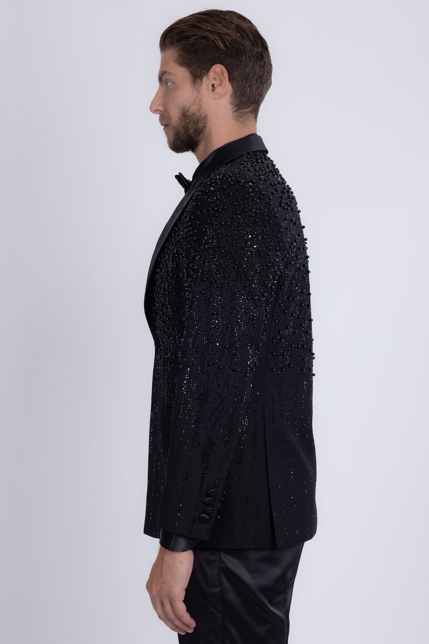 Barabas Wholesale Men's Rhinestones Beaded Design Peak Lapel Blazer 5EBL01 Black