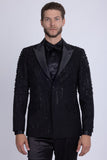 Barabas Wholesale Men's Rhinestones Beaded Design Peak Lapel Blazer 5EBL01 Black