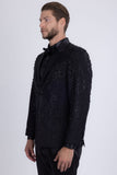 Barabas Wholesale Men's Rhinestones Beaded Design Peak Lapel Blazer 5EBL01 Black