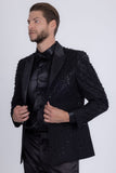 Barabas Wholesale Men's Rhinestones Beaded Design Peak Lapel Blazer 5EBL01 Black