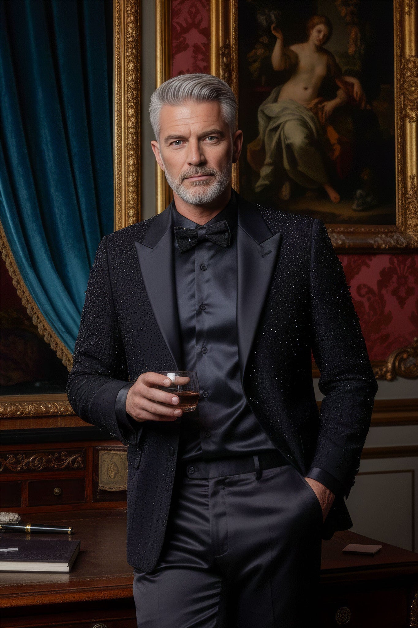 Barabas Wholesale Men's Rhinestones Beaded Design Peak Lapel Blazer 5EBL01 Black