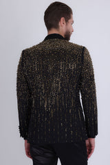 Barabas Wholesale Men's Rhinestones Beaded Design Peak Lapel Blazer 5EBL01 Black Gold