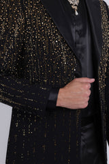 Barabas Wholesale Men's Rhinestones Beaded Design Peak Lapel Blazer 5EBL01 Black Gold