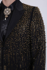 Barabas Wholesale Men's Rhinestones Beaded Design Peak Lapel Blazer 5EBL01 Black Gold