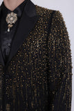 Barabas Wholesale Men's Rhinestones Beaded Design Peak Lapel Blazer 5EBL01 Black Gold