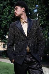 Barabas Wholesale Men's Rhinestones Beaded Design Peak Lapel Blazer 5EBL01 Black Gold