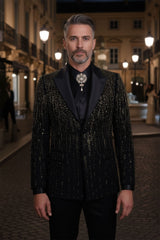 Barabas Wholesale Men's Rhinestones Beaded Design Peak Lapel Blazer 5EBL01 Black Gold