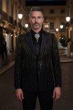 Barabas Wholesale Men's Rhinestones Beaded Design Peak Lapel Blazer 5EBL01 Black Gold