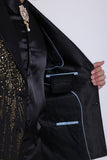 Barabas Wholesale Men's Rhinestones Beaded Design Peak Lapel Blazer 5EBL01 Black Gold