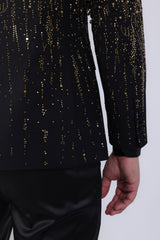 Barabas Wholesale Men's Rhinestones Beaded Design Peak Lapel Blazer 5EBL01 Black Gold