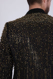 Barabas Wholesale Men's Rhinestones Beaded Design Peak Lapel Blazer 5EBL01 Black Gold