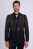Barabas Wholesale Men's Rhinestones Beaded Design Peak Lapel Blazer 5EBL01 Black Gold