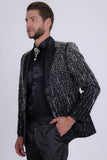 Barabas Wholesale Men's Rhinestones Beaded Design Peak Lapel Blazer 5EBL01 Black Silver