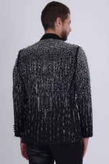 Barabas Wholesale Men's Rhinestones Beaded Design Peak Lapel Blazer 5EBL01 Black Silver