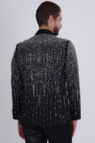Barabas Wholesale Men's Rhinestones Beaded Design Peak Lapel Blazer 5EBL01 Black Silver