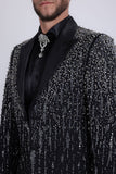 Barabas Wholesale Men's Rhinestones Beaded Design Peak Lapel Blazer 5EBL01 Black Silver
